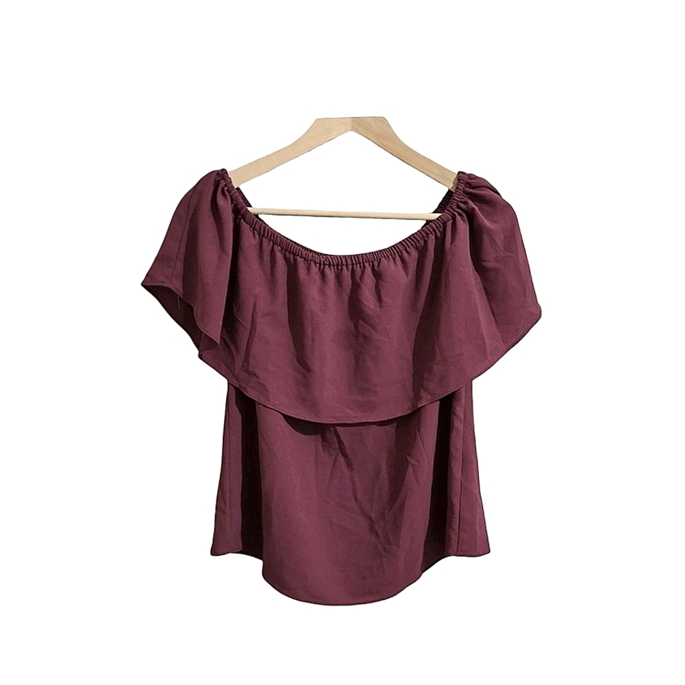 Moa USA Burgundy Off Shoulder Ruffle Top S